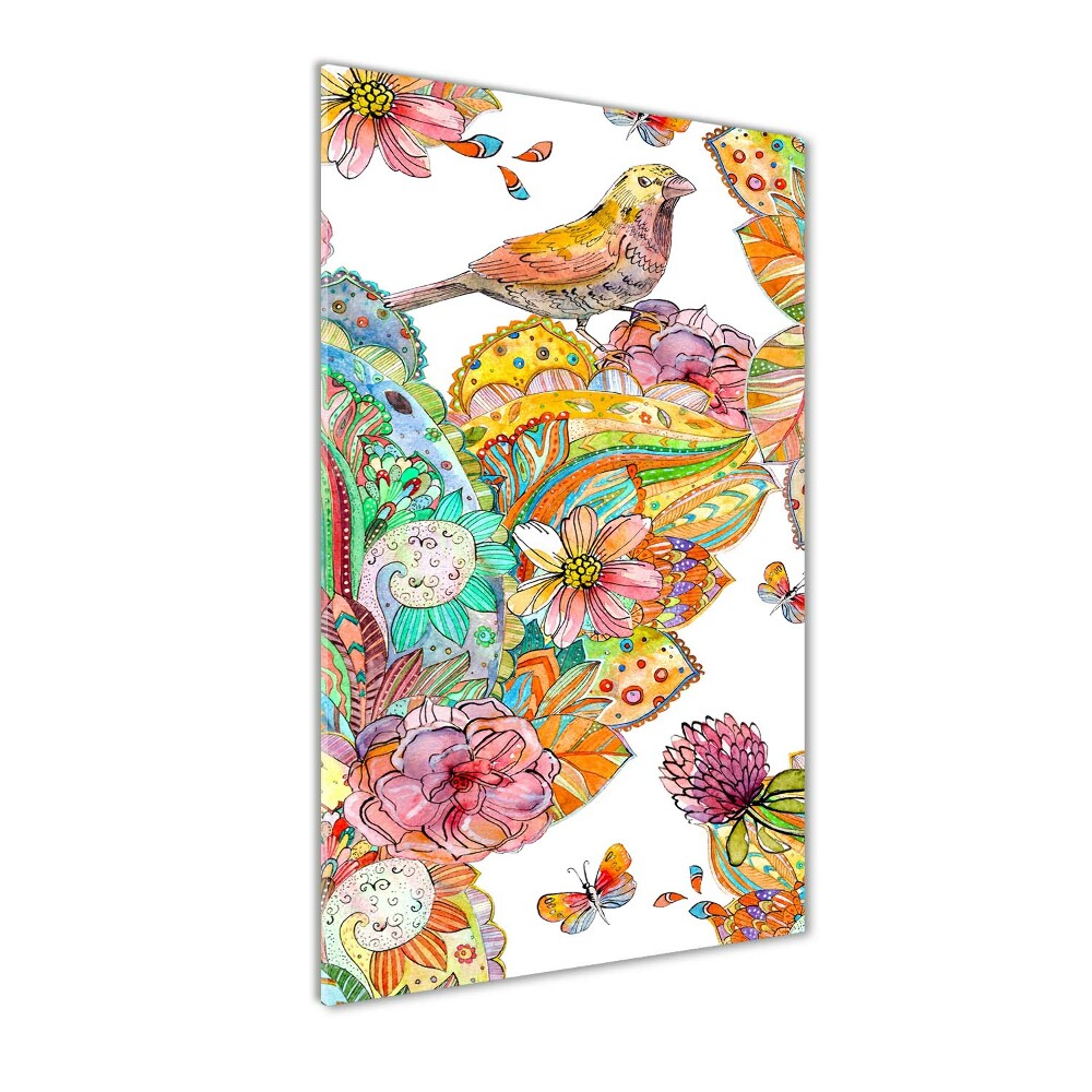 Tableau imprimé sur verre Oiseaux papillons fleurs