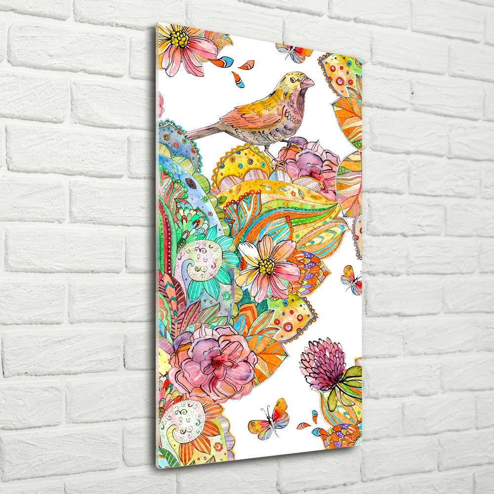 Tableau imprimé sur verre Oiseaux papillons fleurs