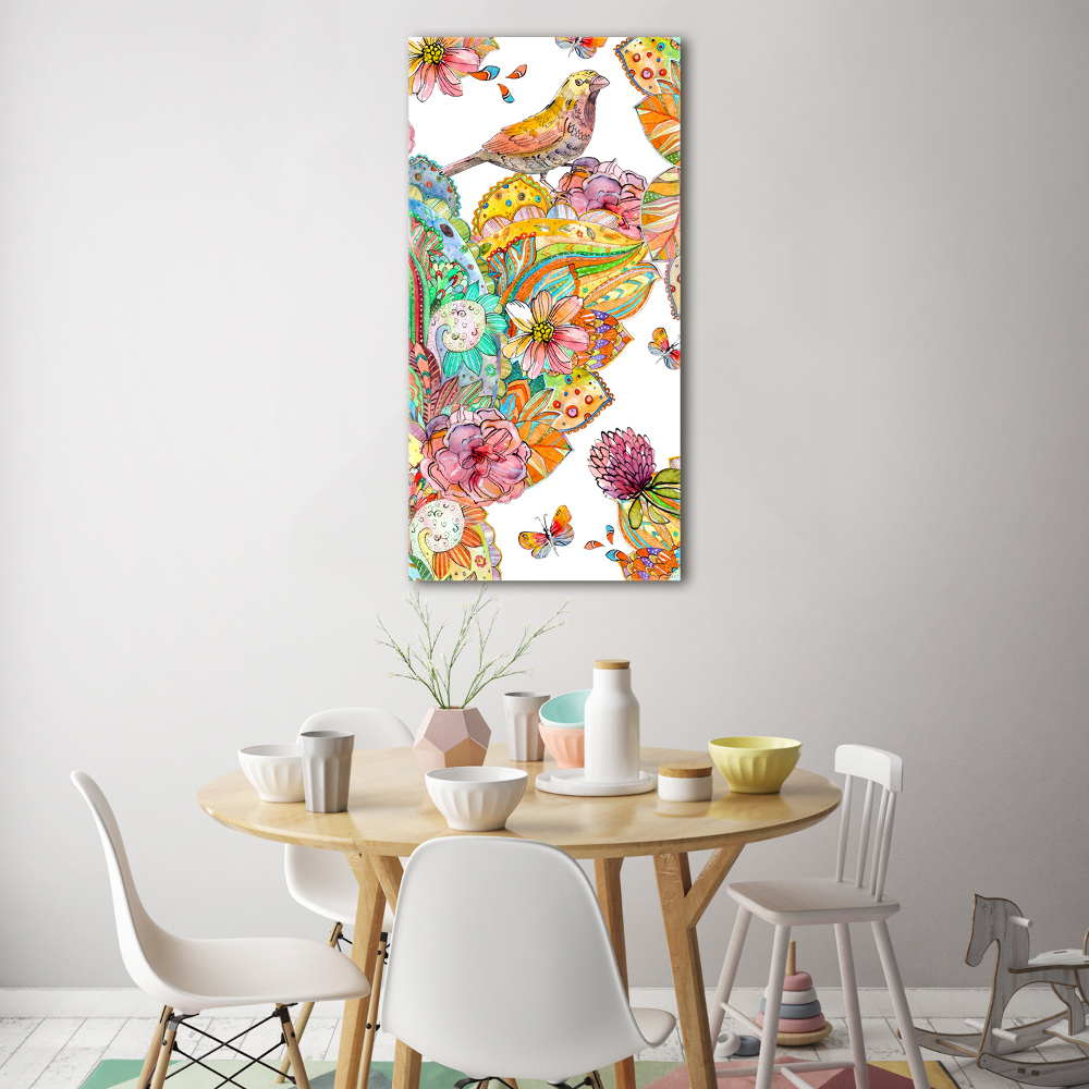 Tableau imprimé sur verre Oiseaux papillons fleurs