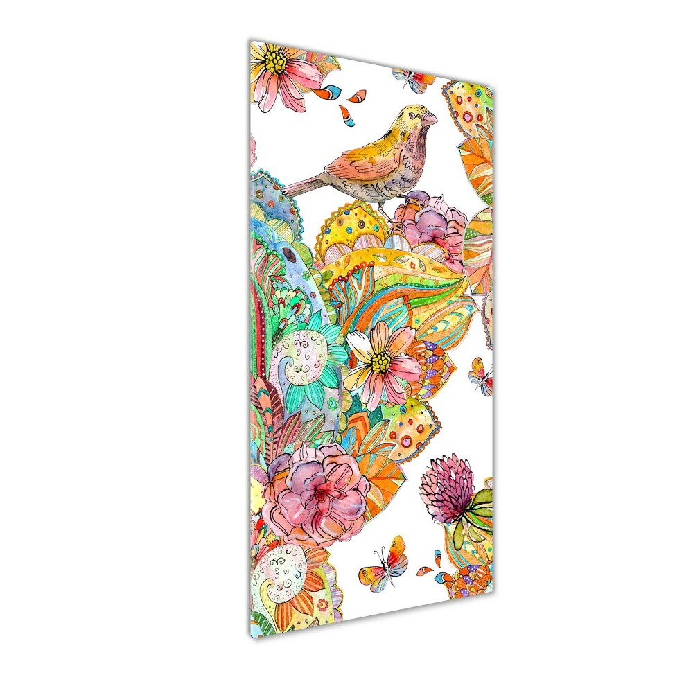 Tableau imprimé sur verre Oiseaux papillons fleurs