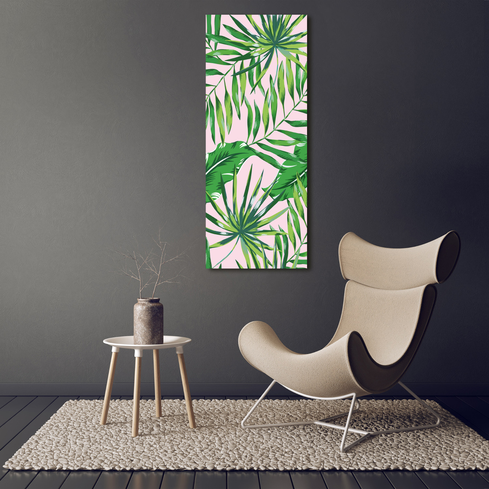 Tableau sur verre Feuilles tropicales fond rose