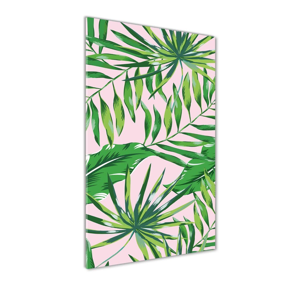 Tableau sur verre Feuilles tropicales fond rose