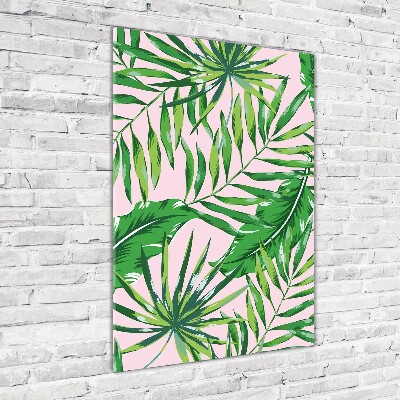 Tableau sur verre Feuilles tropicales fond rose