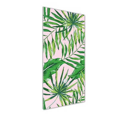 Tableau sur verre Feuilles tropicales fond rose