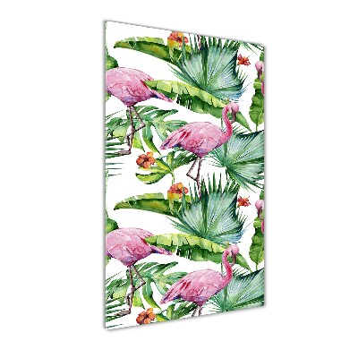 Tableau imprimé sur verre Feuilles et flamants roses