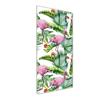 Tableau imprimé sur verre Feuilles et flamants roses