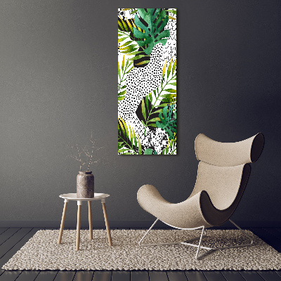 Tableau imprimé sur verre Feuilles tropicales points noirs