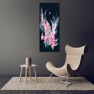 Tableau photo sur verre Grues et pivoines