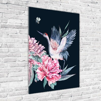 Tableau photo sur verre Grues et pivoines