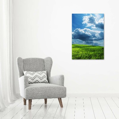 Tableau verre imprimé Nuages au-dessus d'un champ