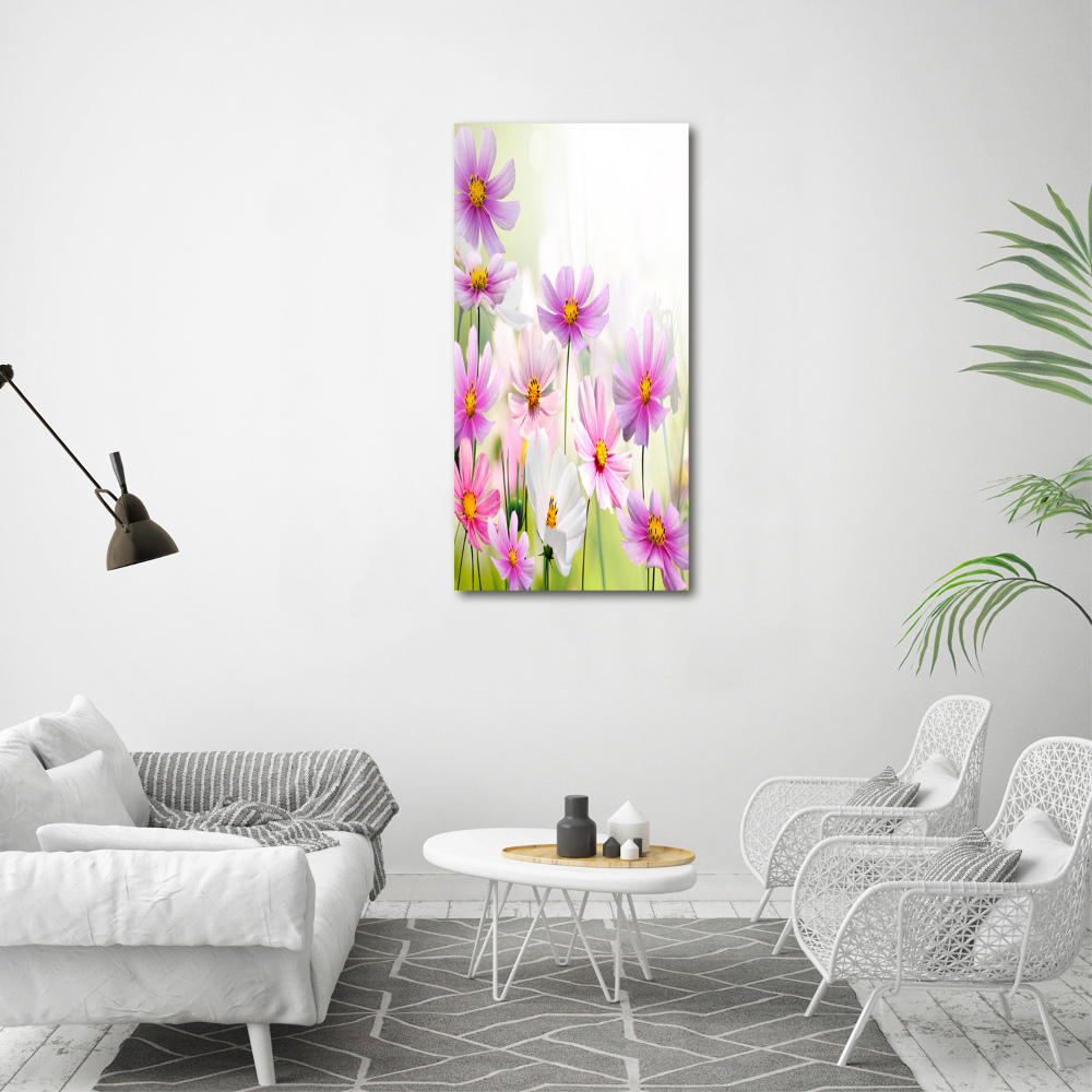 Tableau photo sur verre Fleurs des champs roses