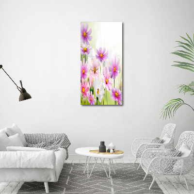 Tableau photo sur verre Fleurs des champs roses