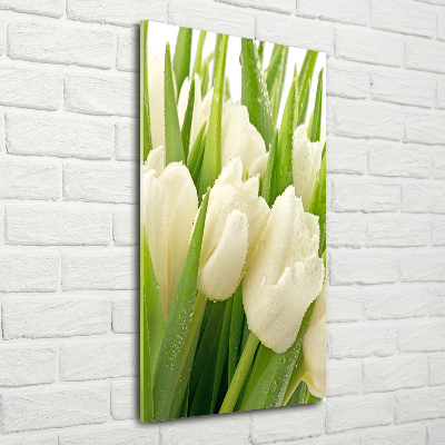 Tableau sur verre Tulipes blanches fleurs