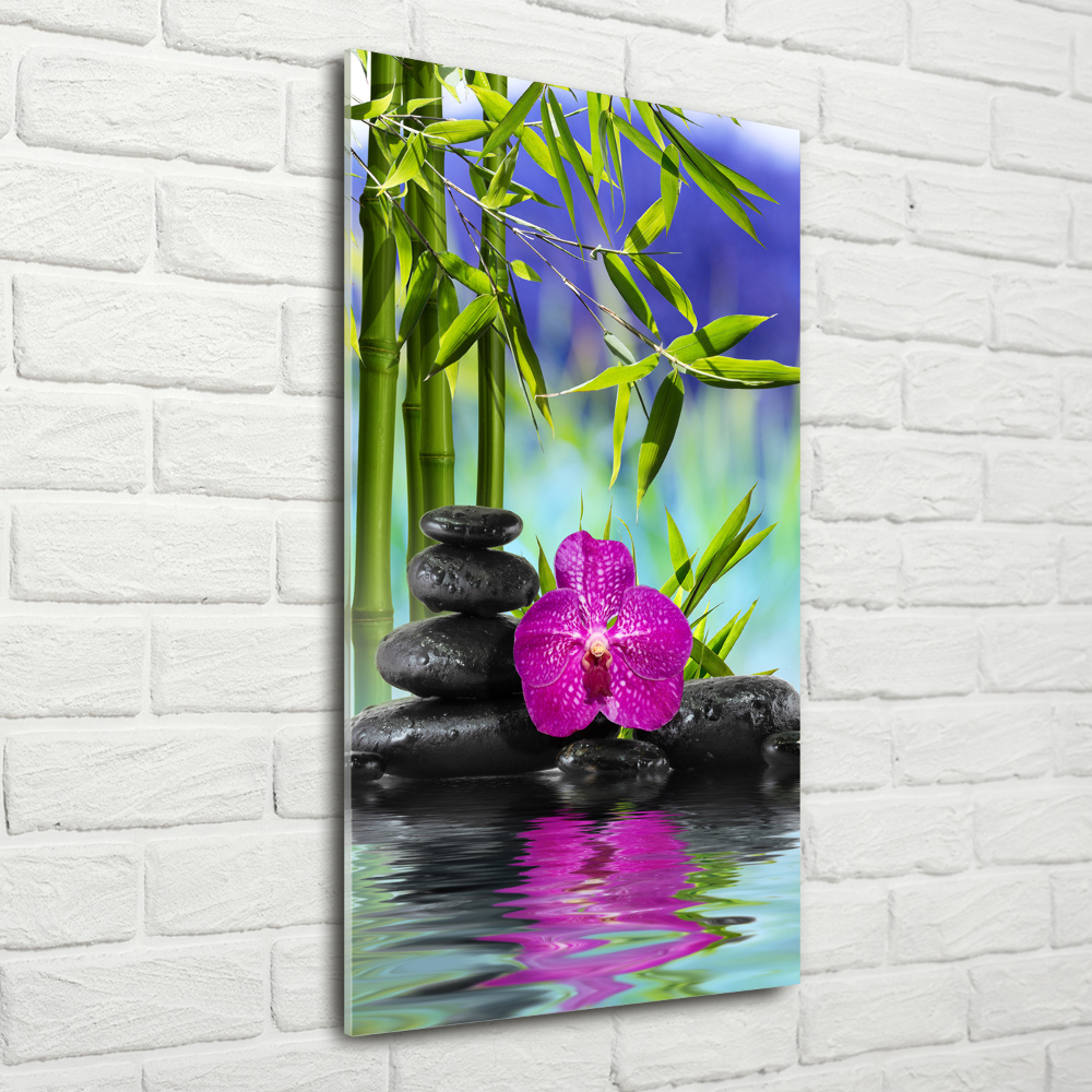 Tableau sur verre Orchidée et bambou