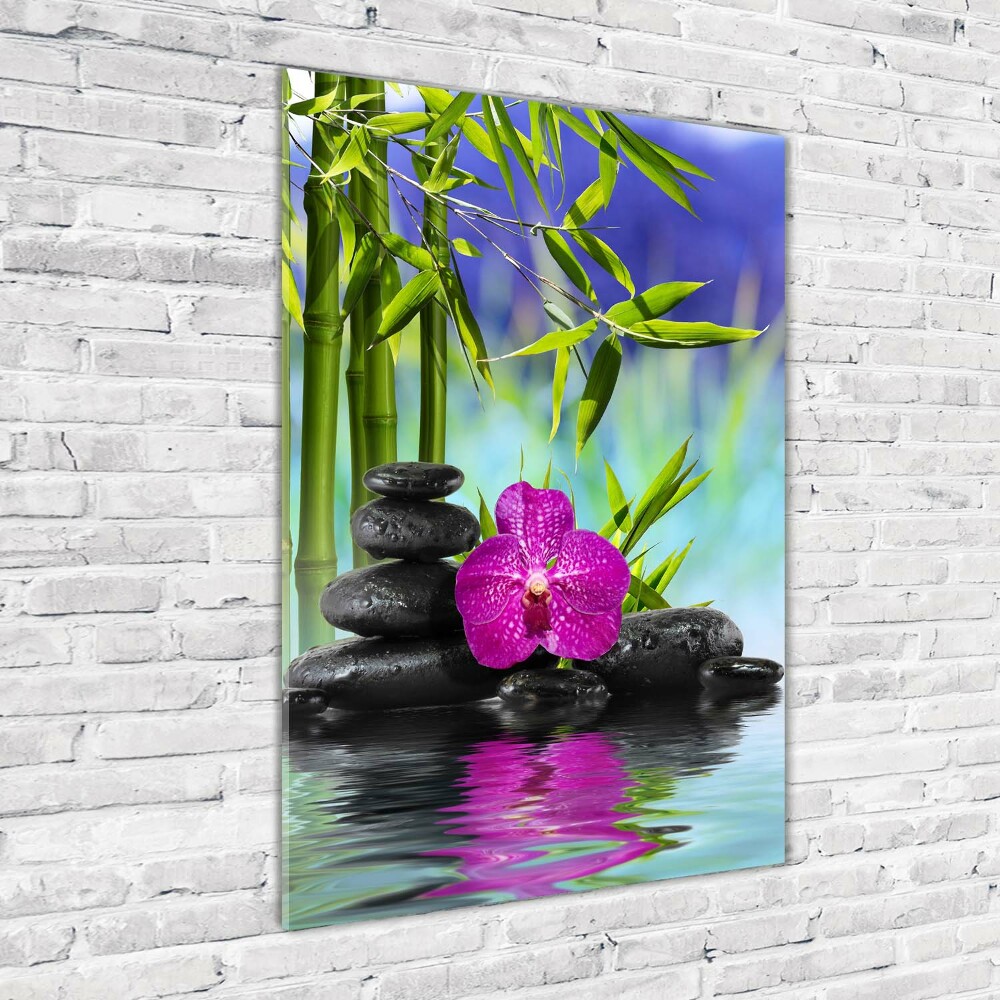 Tableau sur verre Orchidée et bambou