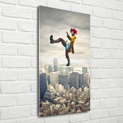 Tableau en verre Clown sur une corde