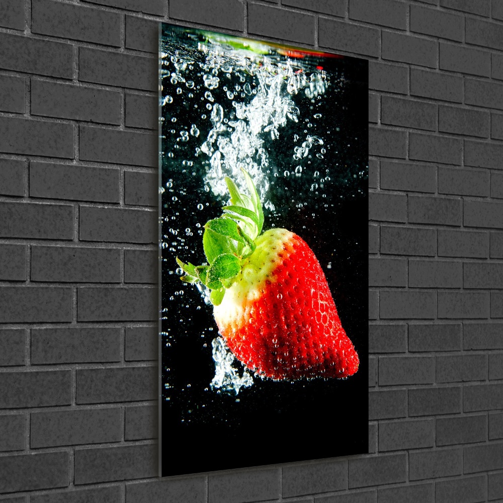 Tableau imprimé sur verre Fraise sous l'eau