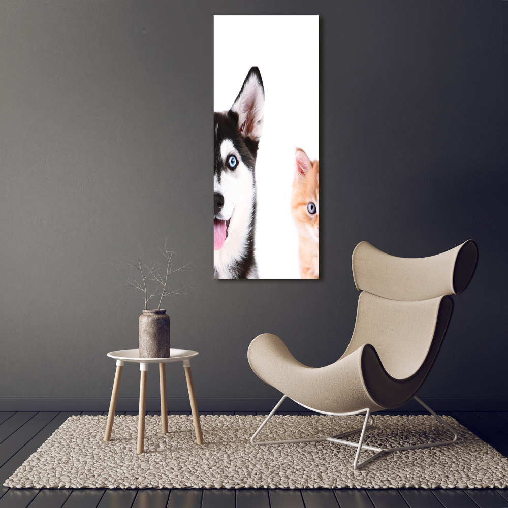 Tableau sur verre Chien et chat