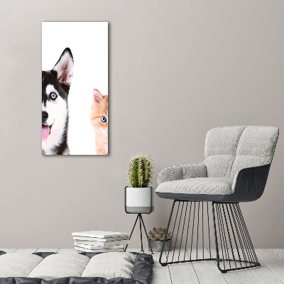 Tableau sur verre Chien et chat