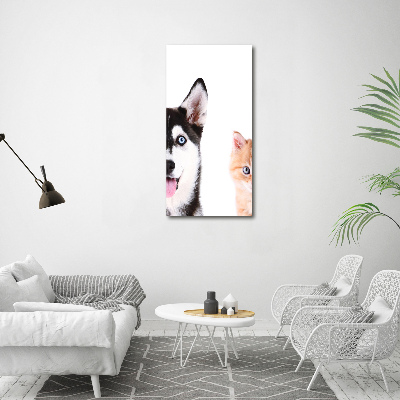 Tableau sur verre Chien et chat