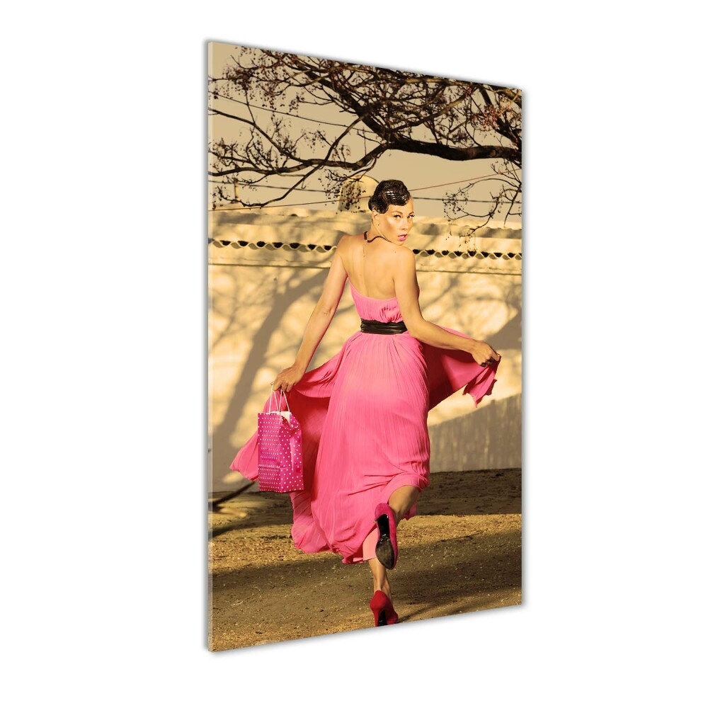 Tableau photo sur verre Femme en rose