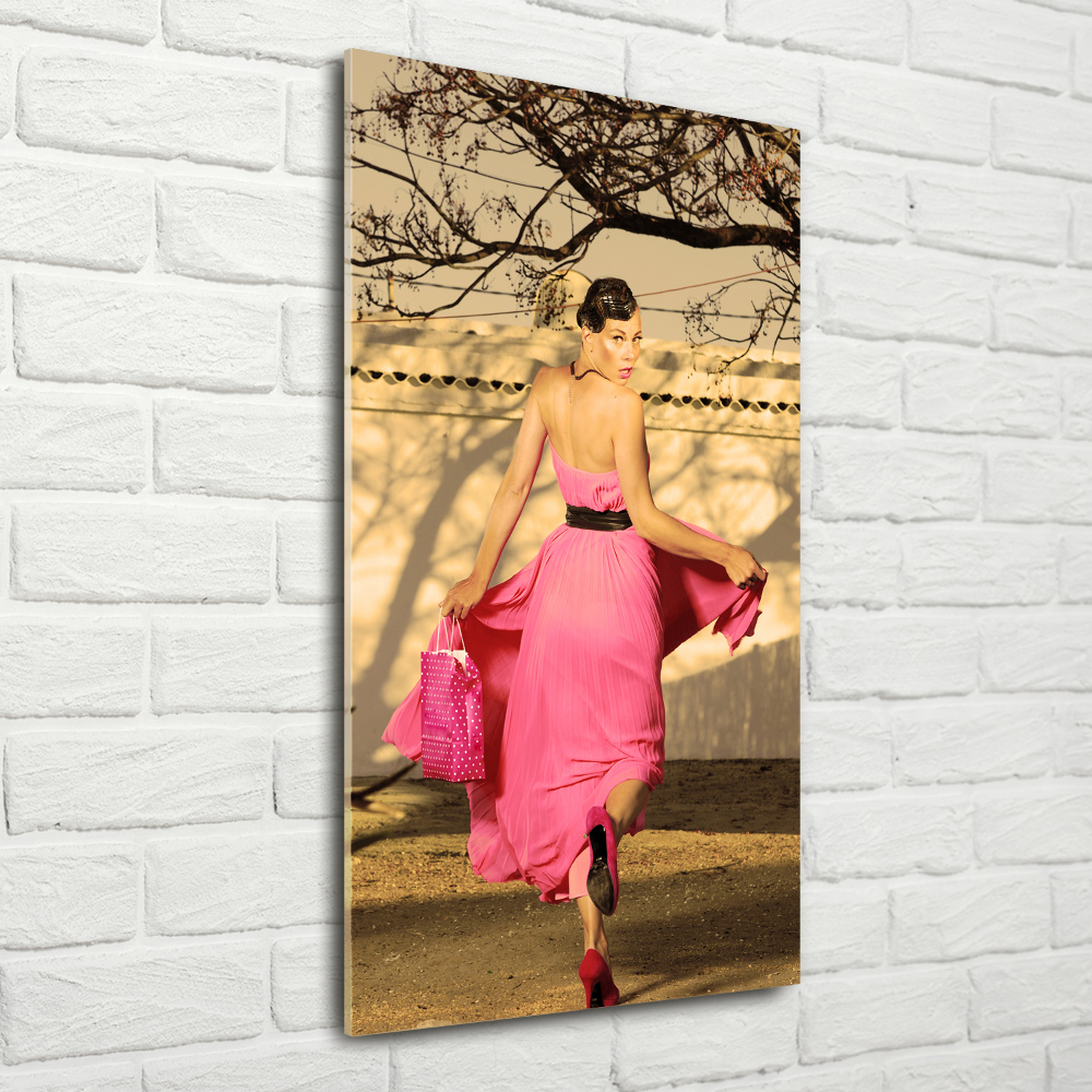 Tableau photo sur verre Femme en rose