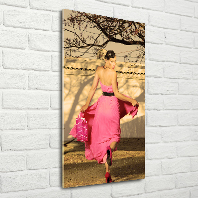 Tableau photo sur verre Femme en rose