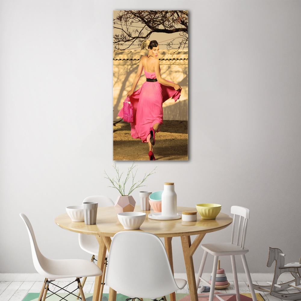 Tableau photo sur verre Femme en rose