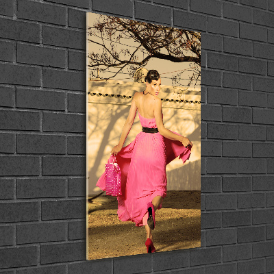 Tableau photo sur verre Femme en rose