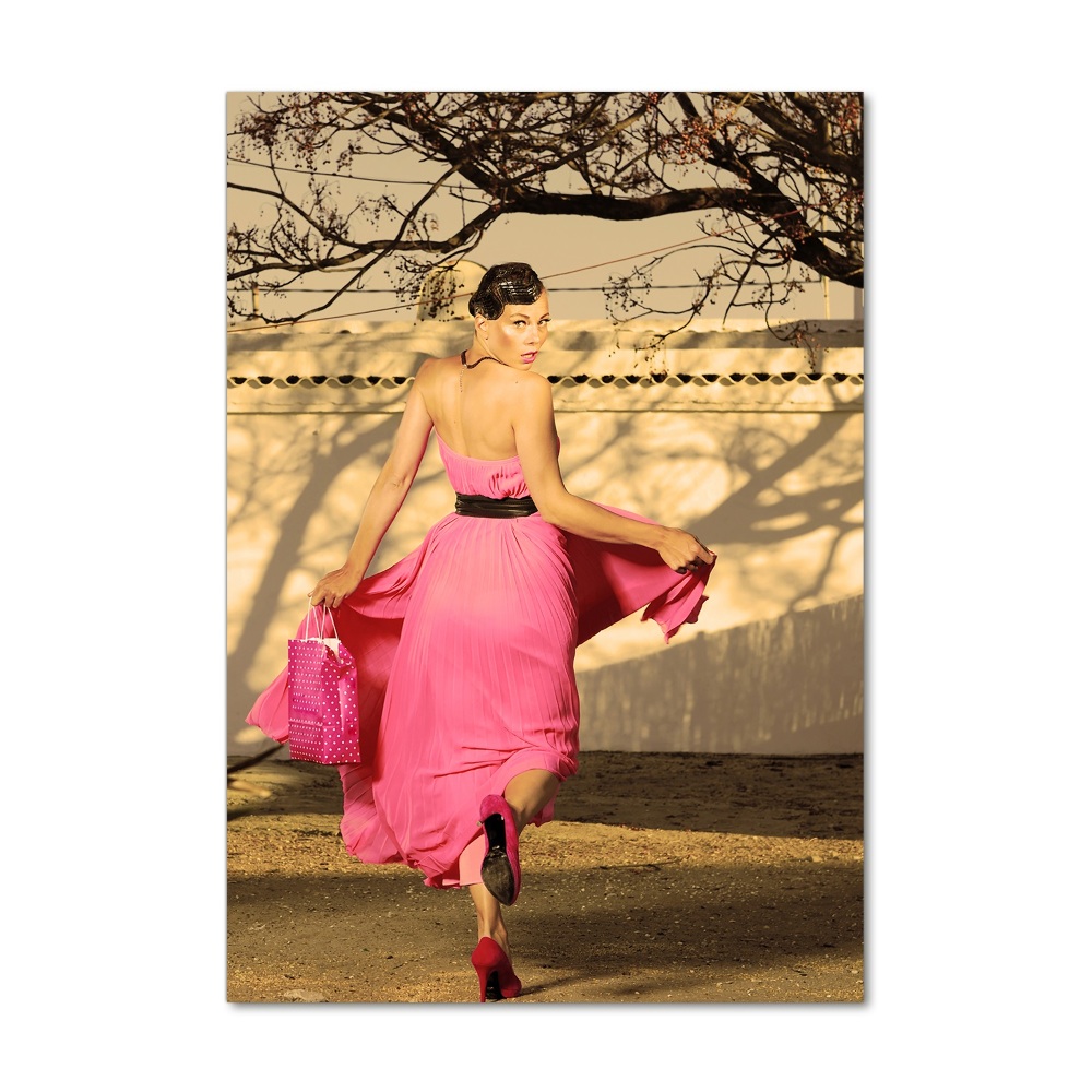 Tableau photo sur verre Femme en rose