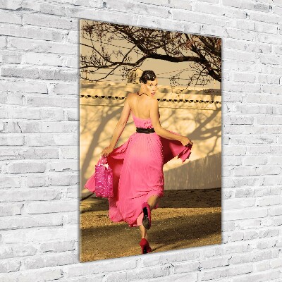 Tableau photo sur verre Femme en rose