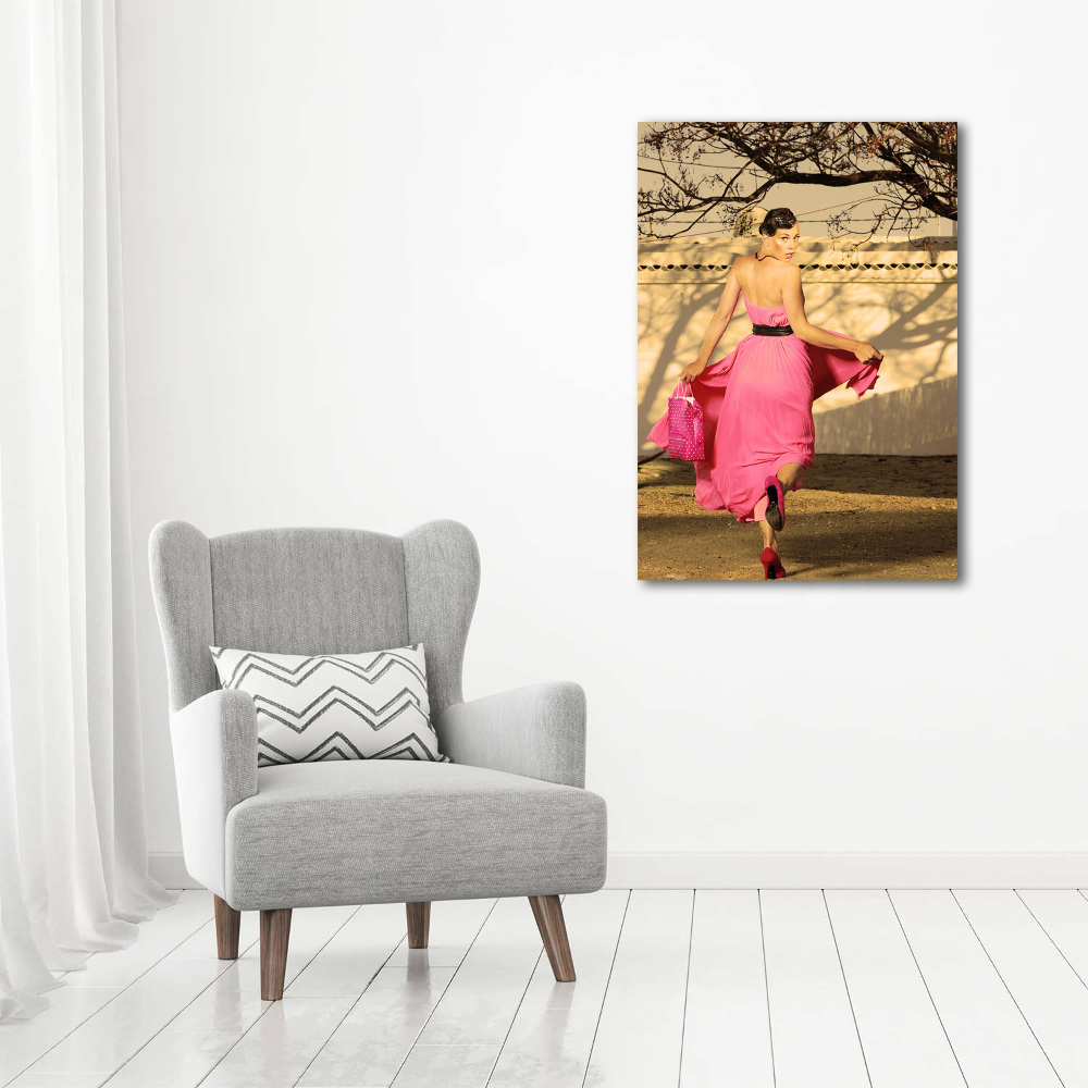 Tableau photo sur verre Femme en rose