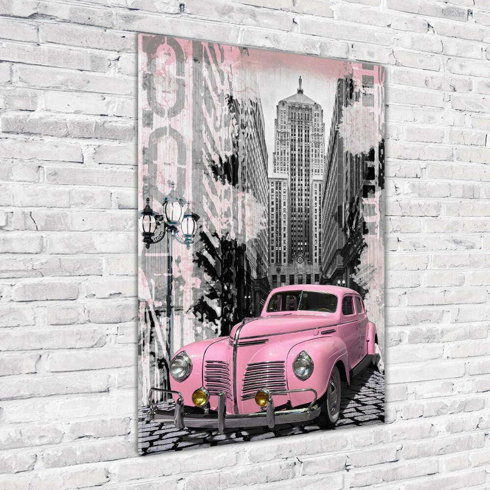 Tableau sur verre Voiture rose