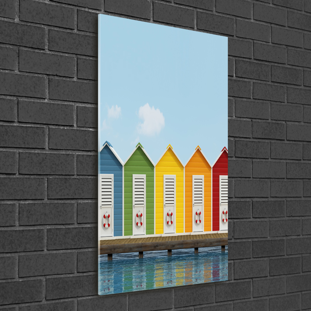 Tableau imprimé sur verre Cabines de plage