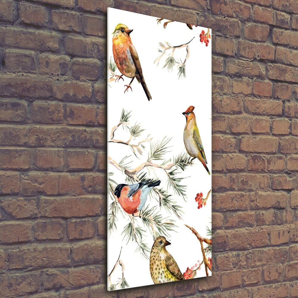 Tableau sur verre Oiseaux et conifères