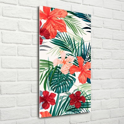 Tableau imprimé sur verre Fleurs hawaïennes roses monstera