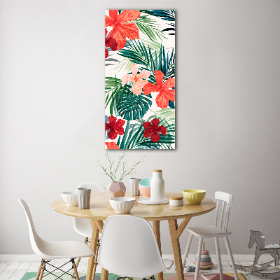 Tableau imprimé sur verre Fleurs hawaïennes roses monstera