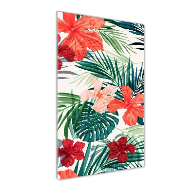 Tableau imprimé sur verre Fleurs hawaïennes roses monstera