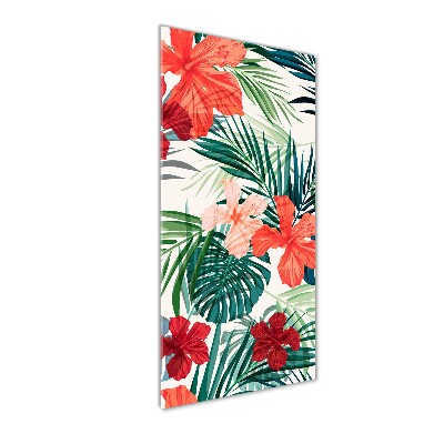 Tableau imprimé sur verre Fleurs hawaïennes roses monstera