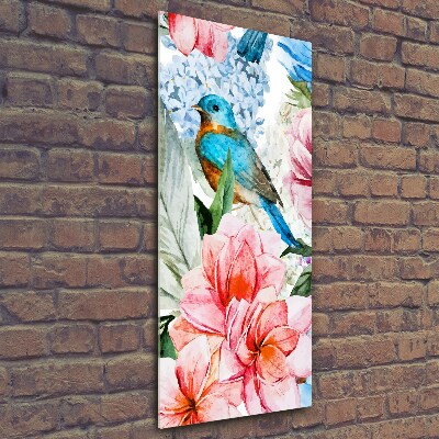 Tableau photo sur verre Fleurs et oiseaux