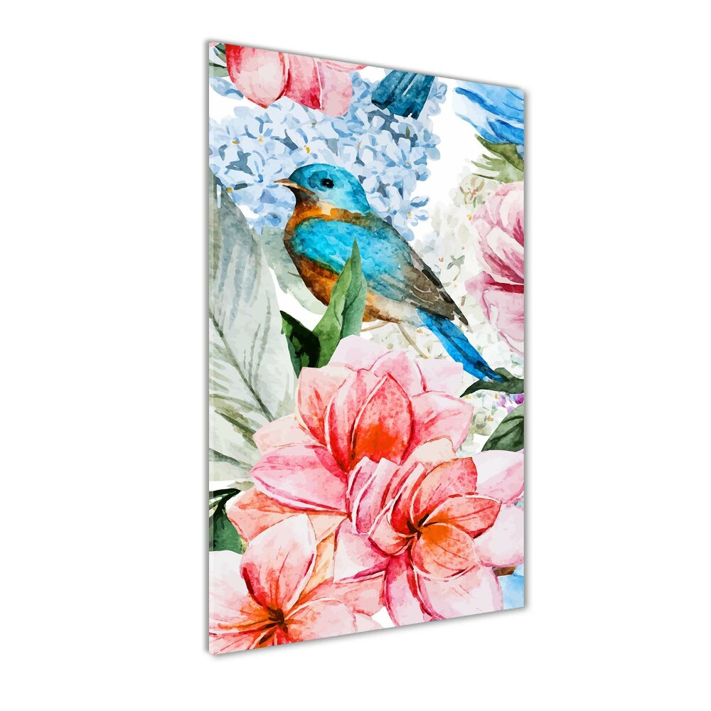 Tableau photo sur verre Fleurs et oiseaux