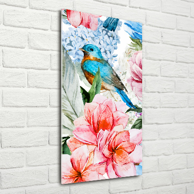 Tableau photo sur verre Fleurs et oiseaux