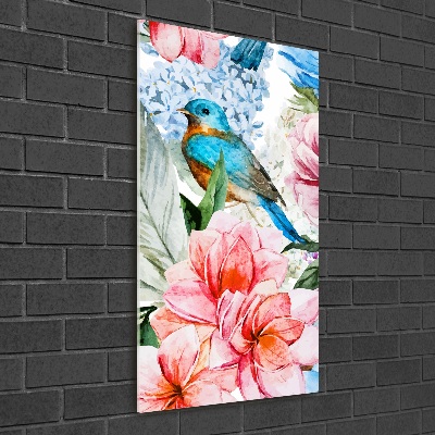 Tableau photo sur verre Fleurs et oiseaux