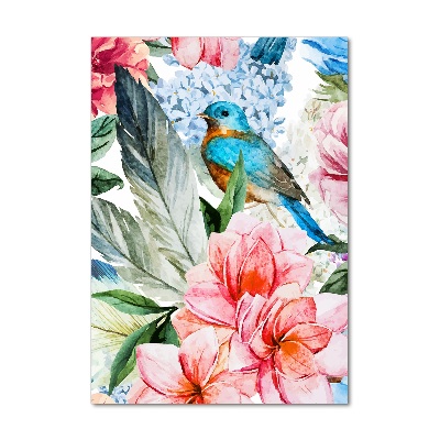 Tableau photo sur verre Fleurs et oiseaux