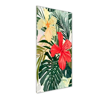 Tableau photo sur verre Fleurs hawaïennes roses monstera