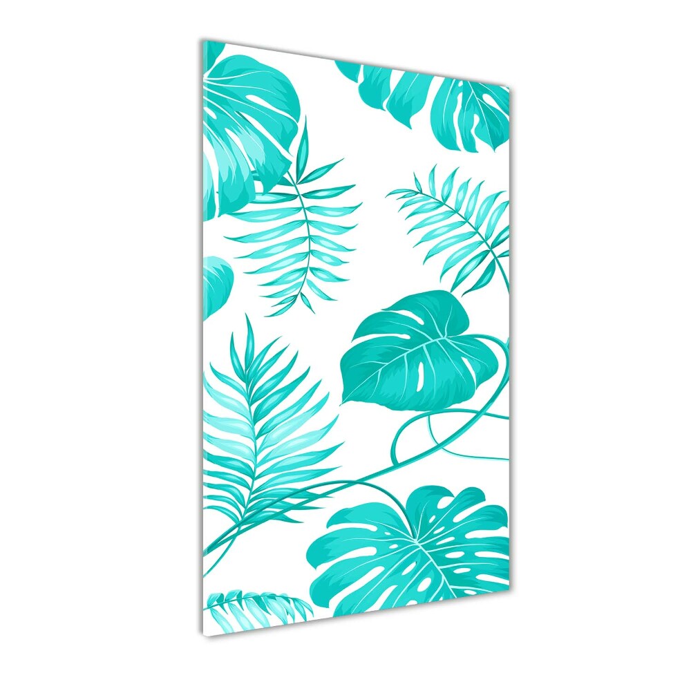 Tableau imprimé sur verre Feuilles tropicales bleu