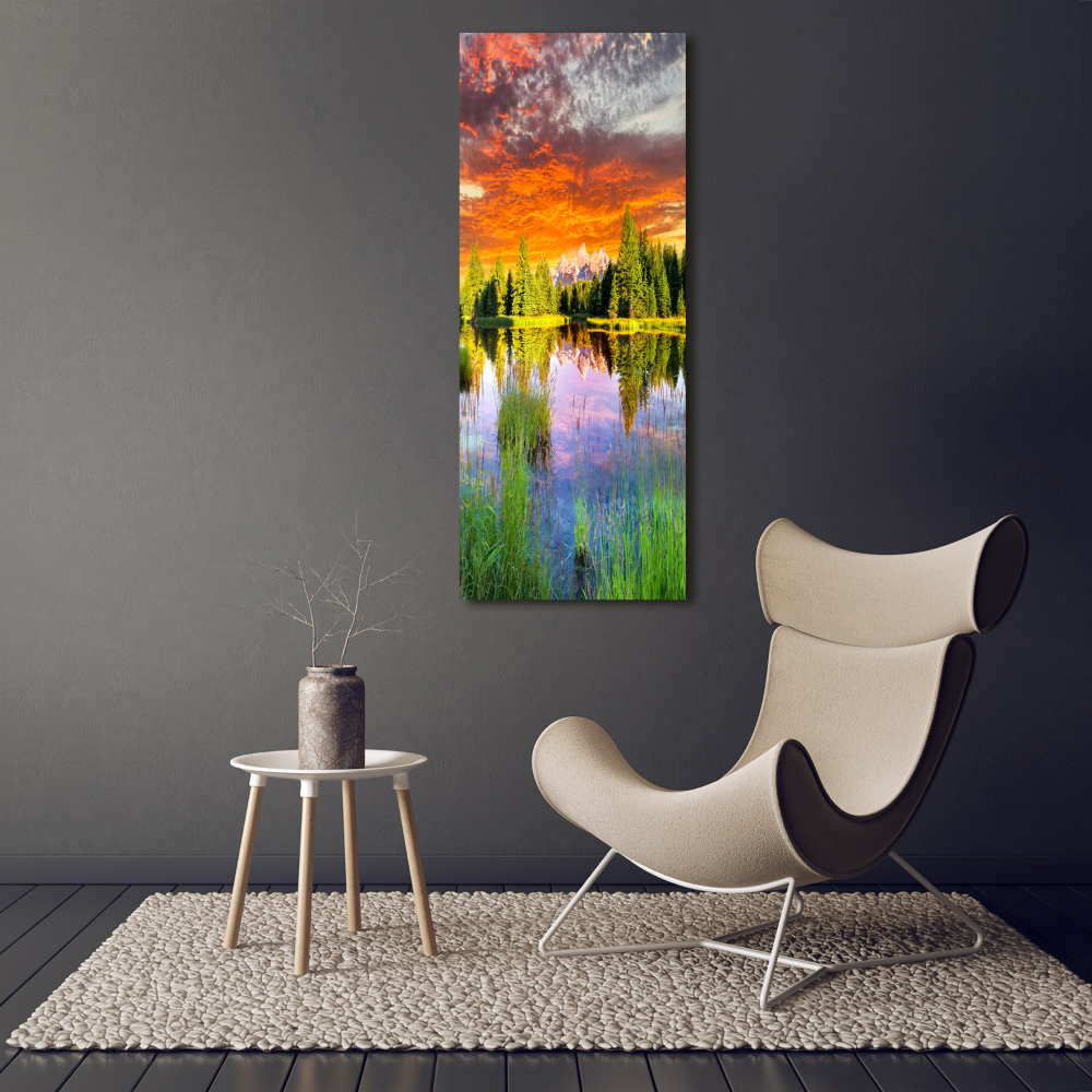 Tableau verre imprimé Lac dans la forêt