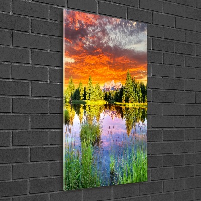 Tableau verre imprimé Lac dans la forêt