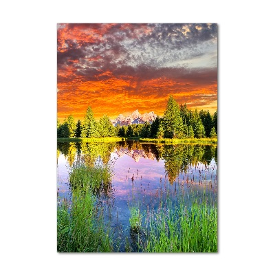 Tableau verre imprimé Lac dans la forêt