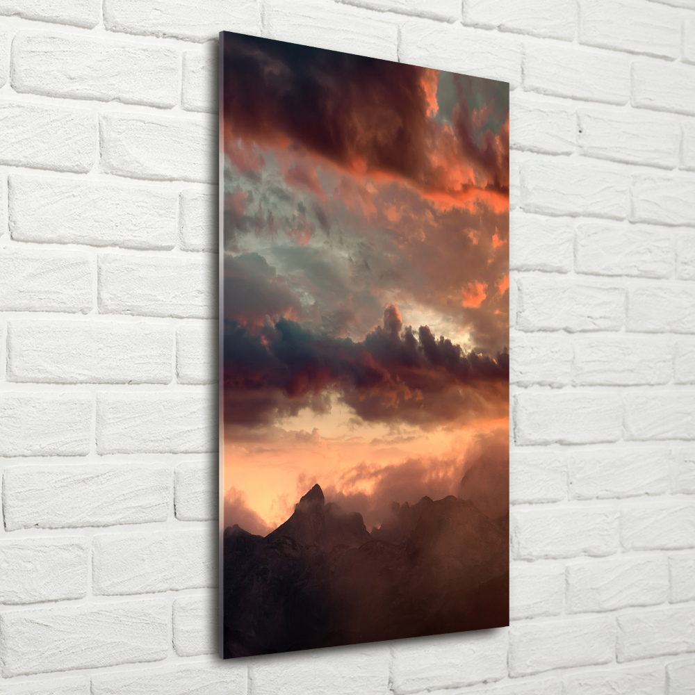 Tableau sur verre Coucher de soleil en montagne